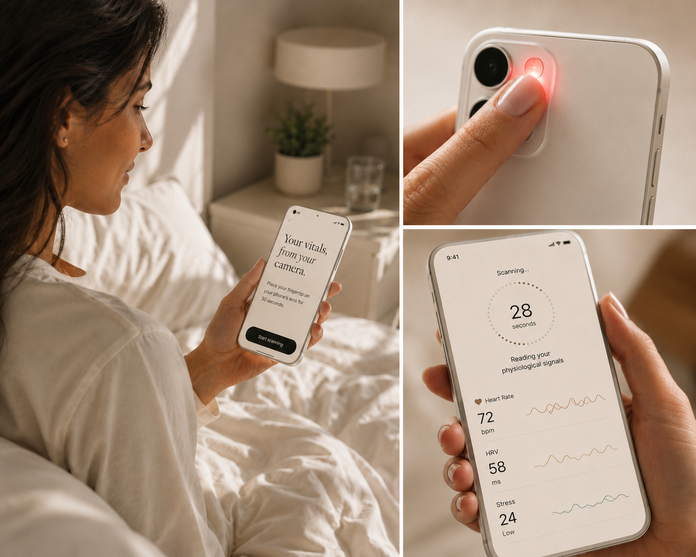 Woman doing morning wellness scan with veyrax